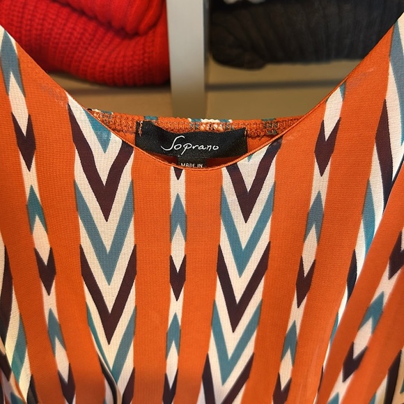 Soprano orange/teal print sleeveless elastic waistband lined maxi dress size XS - Picture 2 of 3